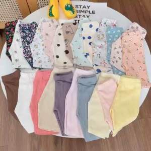 Quần legging lửng cotton tăm bé gái xuất Nhật in hoa