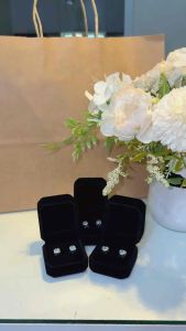 CEBM Elegant Stud Earrings (Heart / Circle / Square) With Elegant Velvet Black Box