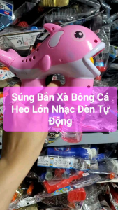 Súng bắn bong bóng cá heo loại lớn có nhạc đèn tặng kèm pin (3 viên)