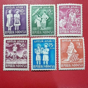 Koleksi Prangko kuno Indonesia lawas 6 pcs Seri Untuk Anak2 Tahun 1954 UN USED