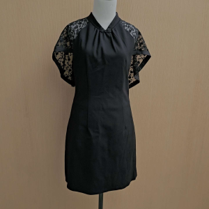 GAUN mini midi dress wanita hitam MOSCATO cewek M cute MEWAH krah shanghai PESTA bagus