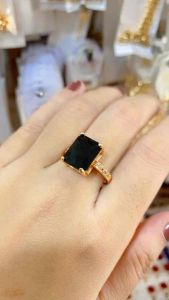 CINCIN EMAS GIOK KOTAK BATU HITAM PERMATA CINCIN TITANIUM ANTI LUNTUR