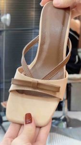 Dép cao gót nữ  phối nơ nhí xinh  gót 5p và 7p