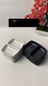 ( 6pcs )Tempat Sambal Melamin Sekat 2 Ukuran 10x7.5cm Warna Elegan Hitam Putih Hijau Tebal Tahan Lama