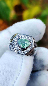 Natural Untreated Kenya Grossularite Garnet Yellowish Green 1.05 Carat silver handmade ring