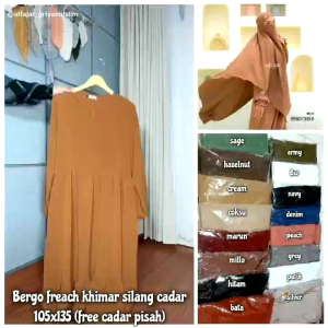 KERUDUNG CADAR SILANG BERGO FRANCH KHIMAR SILANG CRINGKLE JILBAB KHIMAR CADAR FRENCH SILANG UKURAN XL HIJAB CADAR FRENCH SILANG BANYAK WARNA TERBARU (FREE CADAR)
