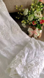 Mukena Dewasa Sutra Paris PUTIH PENGANTIN Mix Renda Premium