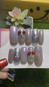 เล็บปลอมงานยาวสีลูกแก้วงานปั้นนางเชอรี่น่ารักน่ารัก