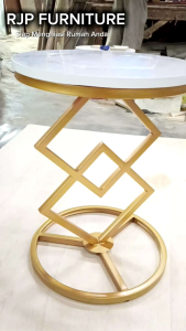 RJP FURNITURE Meja Sudut Ruang Tamu Minimalis Estetik Industrial-Murah Meja Besi Sudut Ruang Tamu Aesthetic Mewah- Holita Table