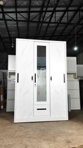 NOAH | Full Steel 3-DOOR Sliding Wardrobe with Full Mirror & Granite Pattern Doors by Leapify Steel