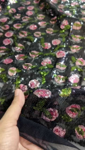 BAHAN/KAIN TILLE SEQUIN MOTIF BUNGA/SEQUIN MAWAR TERBARU