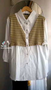Kemeja Wanita - Tya Kemeja Bahan Polo Linen Mix Knit Salur Kemeja Wanita Terbaru