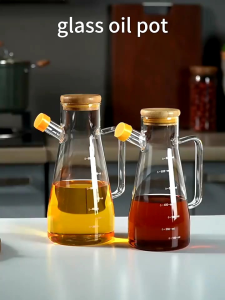Botol Kaca Tempat Penyimpanan Minyak Goreng / Botol Kaca Borosilicate Tutup Kayu Wadah Penyimpanan Minyak Goreng Saus Kecap