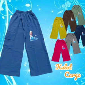 Paket Hemat Isi 5 pcs Celana Kulot Cargo Anak Perempuan Gambar Frozen Usia 3-13 Tahun Bahan Crinkle