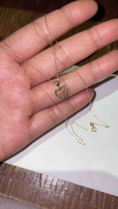 PAWNABLE 18K Saudi Gold Fine Tauco Chain(thin) with18K Saudi Gold Heart Net Pendant