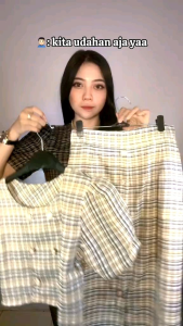 6451-2 SET STELAN ROK+ ATASAN CROP MOTIF KOTAK KOTAK KATUN TWEED