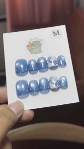 Sw124 เล็บปลอมสีลูกแก้ว เล็บปลอมสีฟ้า เล็บปลอมสีเจล แถมกาว ตะไบ