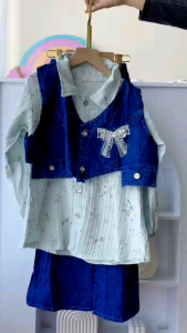 Setelan 3in1 anak remaja Tifany (outer+jeans) couple kakak adik usia 5-13tahun