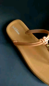 Nq-Sandal Jepit Cewek Karet Jelly Wanita Tali Hiasan Bulat Tengah Gold Sendal Japit Perempuan Dewasa Remaja Teplek