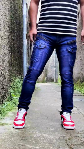 Celana Cargo Jeans Panjang Pria Bikers Garis Stretch Melar Denim Tebal Slimfit Skinny Size 28-33