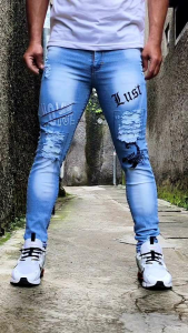 Celana Jeans Sobek Pria Emblem Scorpio Stretch Denim Melar Tebal Slimfit Skinny Size 28-33