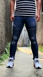 Celana Jeans Sobek Panjang Pria Bikers Kotak Stretch Melar Denim Tebal Size 28-33