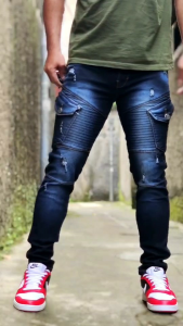 Celana Cargo Jeans Panjang Pria Bikers Garis Sobek Stretch Denim Melar Tebal Slimfit Skinny Size 28-33