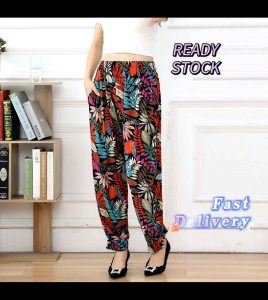 Ice Silk Thin Seluar Panjang Berelastik Wanita Lady Casual Elastic Long Pant and Cool Material Free Size