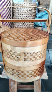 Rantang bambu - rantang bulat - hampers rantang bambu - susun 1 dan 2 - rantang besar 20 cm