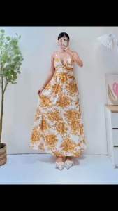 Ding Maxi crisscross back Dress PADDED Printed floral freesize up to semi-XL formal casual