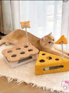 Cheese & Biscuit Shaped Cat Spring Toy Soft Plush Interactive Hole Digging Toy with Bell Balls and Mini Mouse Ornament Self-play Entertainment Intelligence Training Toy to Relieve Boredom Release Extra Energy for Kittens and Adult Indoor Cats