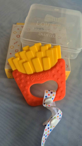 Puku GAGA Fries Silicone Teether Ring with Chain - BPA Free Baby Teething Toy - Rudder Shape - Colorful Strap - Gift for Kids