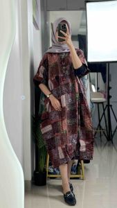 LC1551 Oversized Mini Dress Motif Retro Abstrak Fashion Terbaru