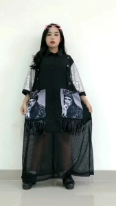 Atasan Kemeja Vintage Wanita Jaring Manik-Manik