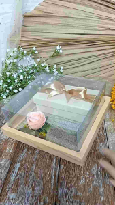 Kotak Kayu Tutup Mika Tempat Cincin dan Uang Mahar atau Seserahan Pernikahan - KUC