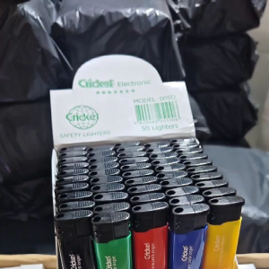 Cricket Electronic Lighters 50-Pcs(1box) Black Top Blue Yellow Red Green Black Body Safety Lighters