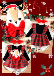 (พร้อมส่งจากไทย) ชุดคริสต์มาสเด็กเสื้อสีดำลายกวาง