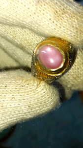 natural pink ruby ster mirip cat eye dim 9 5×75×5.mm.ring alpaka kombinasi no.8.mulus kinclong no krak