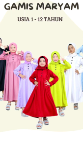 Gamis Maryam - Gamis Anak Perempuan Model 3 Kancing Renda Klep Pakaian Anak Cewek Gaun Dress Muslimah Muslim Soleh Solehah Usia 1 - 12 Tahun