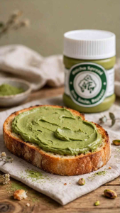 Matcha Spread Bite Smile Repeat! Green Matcha Goodness in Every Bite. Spread the Happiness. One Spread Endless Possibilities. Suitable for Breakfast Snacks Desserts.