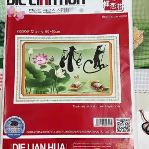 Tranh thêu chữ thập cha mẹ 222958 kích thước 60x40 cm nền 3D
