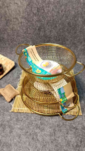 KERANJANG PENIRIS GOLD KUPING DUA/ Tirisan minyak Serbaguna Gold Stainless