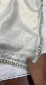New premium beautiful vanila white soft crush with hand work pearl Embroidery work saree comes with embroidery work blouse