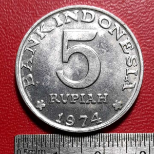 Koleksi koin kuno Indonesia lawas Asli Rp 5 KB Besar aluminium 1974