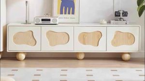 Kệ TV phòng khách CLOUD cốt gỗ MDF họa tiết đám mây với chân bi gỗ tròn sang trọng hiện đại KT-04