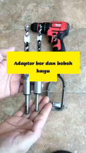 full set dudukan adaptor bor tangan bobok kayu+mata bor