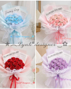 Bó hoa Hồng nhũ phối ren lưới sang trọng đủ màu tặng banner và viết thiệp theo yêu cầu