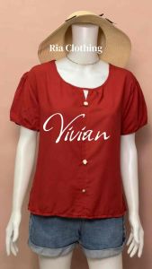 VIVIAN Puff Sleeves Blouse w/ Buttons Korean BKK Trendy Casual Top Officewear Women Ria Clothing