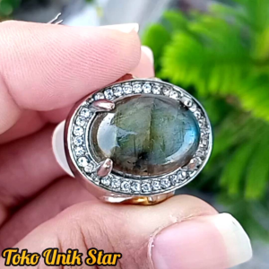 Cincin Pria Batu Natural Labrador / Labradorite Jumbo Big Size
