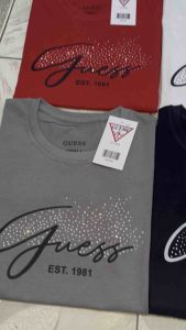 Gu€$$ cursive rhinestones shirt 100%cotton for mens and ladie